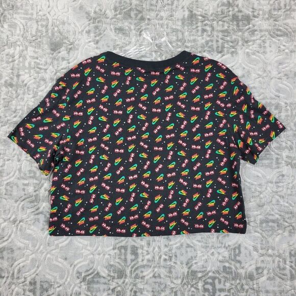 Nike Shirt  Womens Extra Small Black Crop Top Sunglasses All Over Print Rainbow - Picture 8 of 11